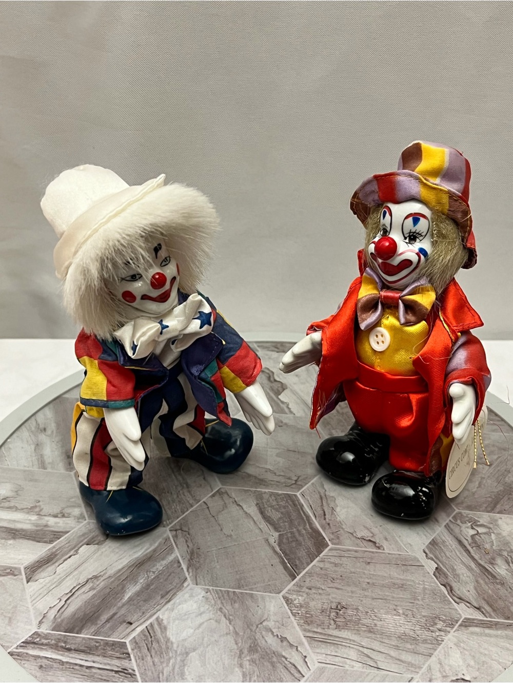 Leonardo Circus Comes To Town Porcelain Clown Doll Pair 7” Collectible